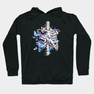 rib cage and blue butterflies, ribcage, human skeleton art Hoodie